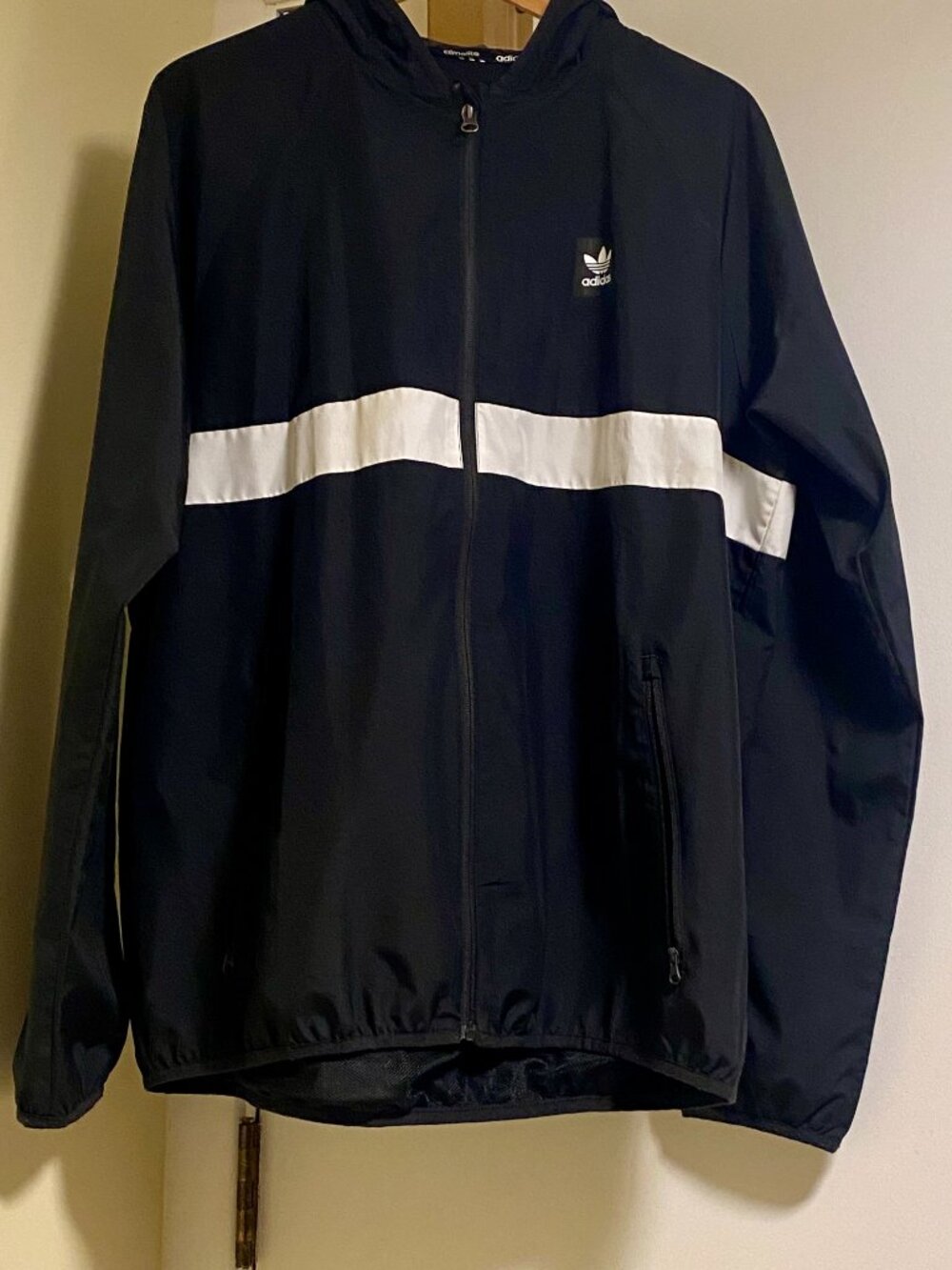 adidas Black Windbreaker Jacket with White Stripe